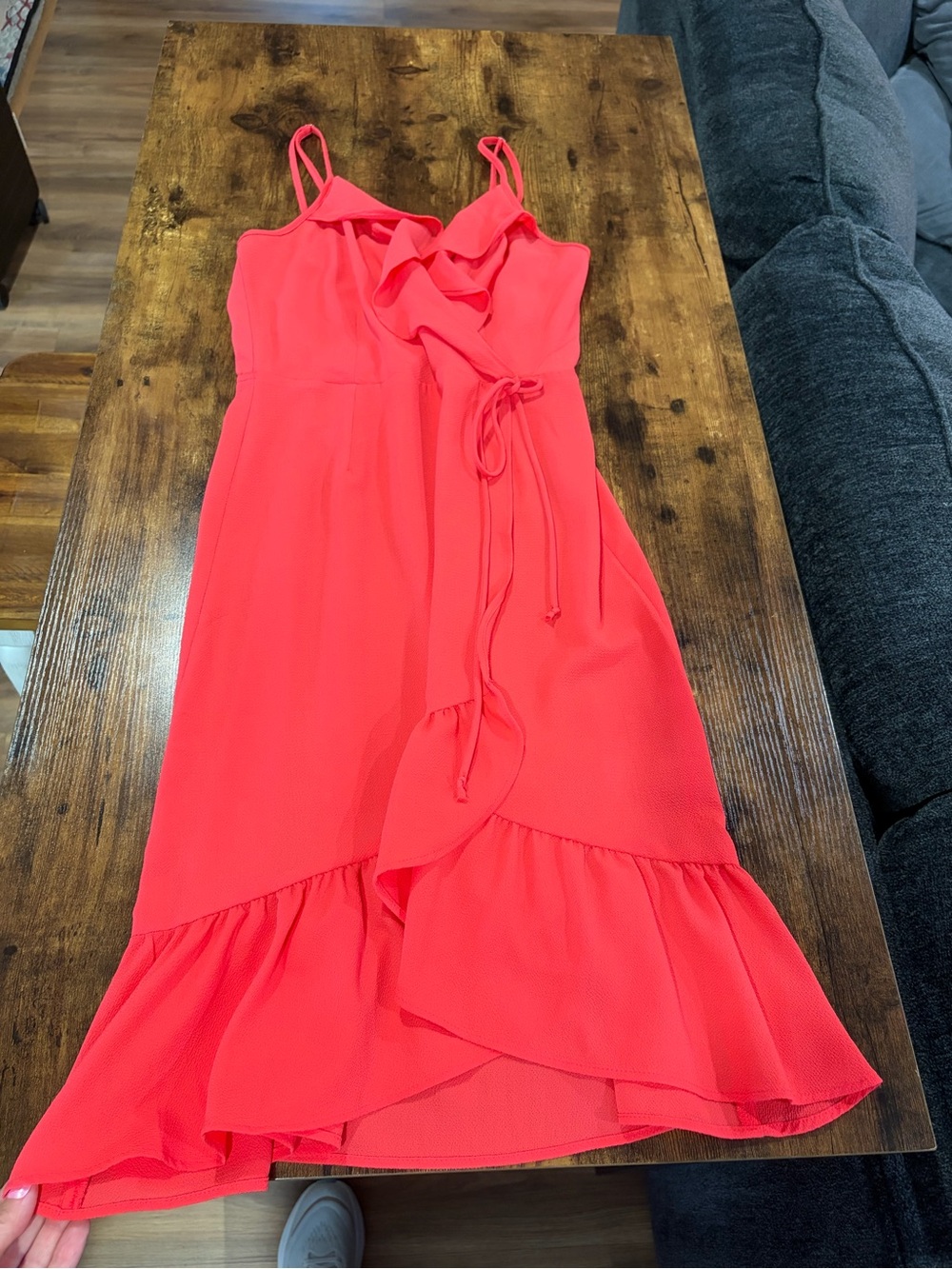 Monteau Coral Ruffle Midi Dress